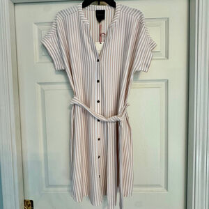 NWT Women's Alex Marie Lauren Knit Dress, Size L, White & Tan Sand Resort Stripe